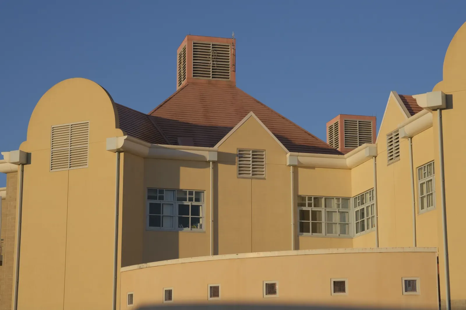 Rady Children's Hospital exterior after soft washing — clean stucco, original color restored